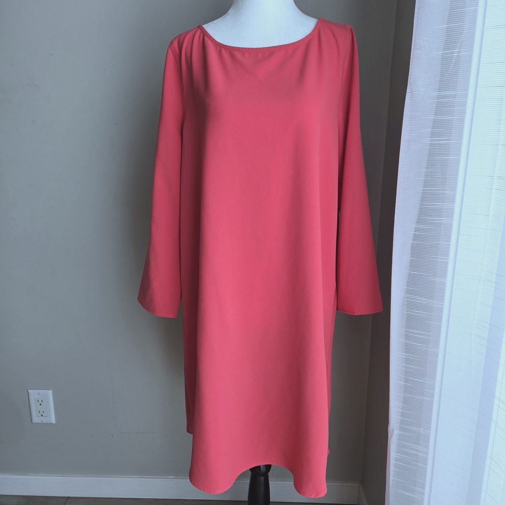 Cupcakes & Cashmere Coral Shift Dress Long Sleeve, Bateau Neckline, Large